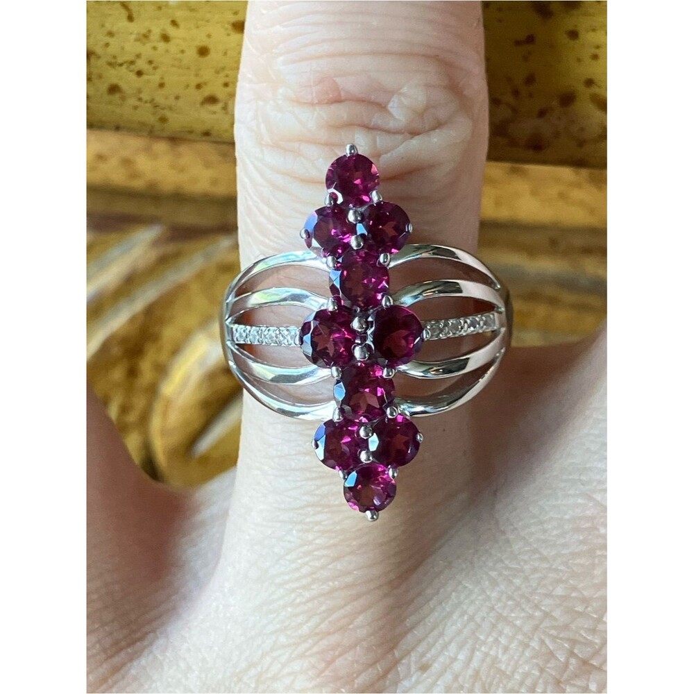 Natural Raspberry Garnet Sterling Silver Ring Size 8